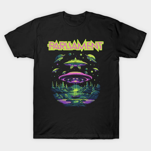 Parliament Funkadelic Retro Mothership UFO Rock Funk Throwback T-Shirt by robotbasecamp